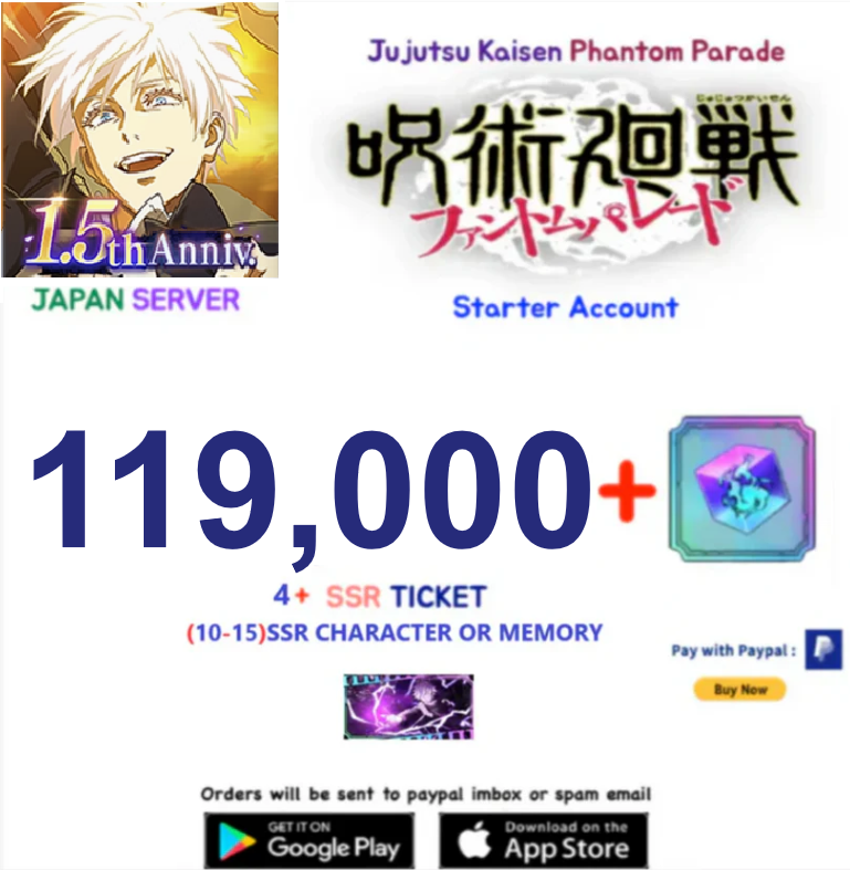 (Japan Server) 119000 Gems Jujutsu Kaisen: Phantom Parade Reroll Starter Account