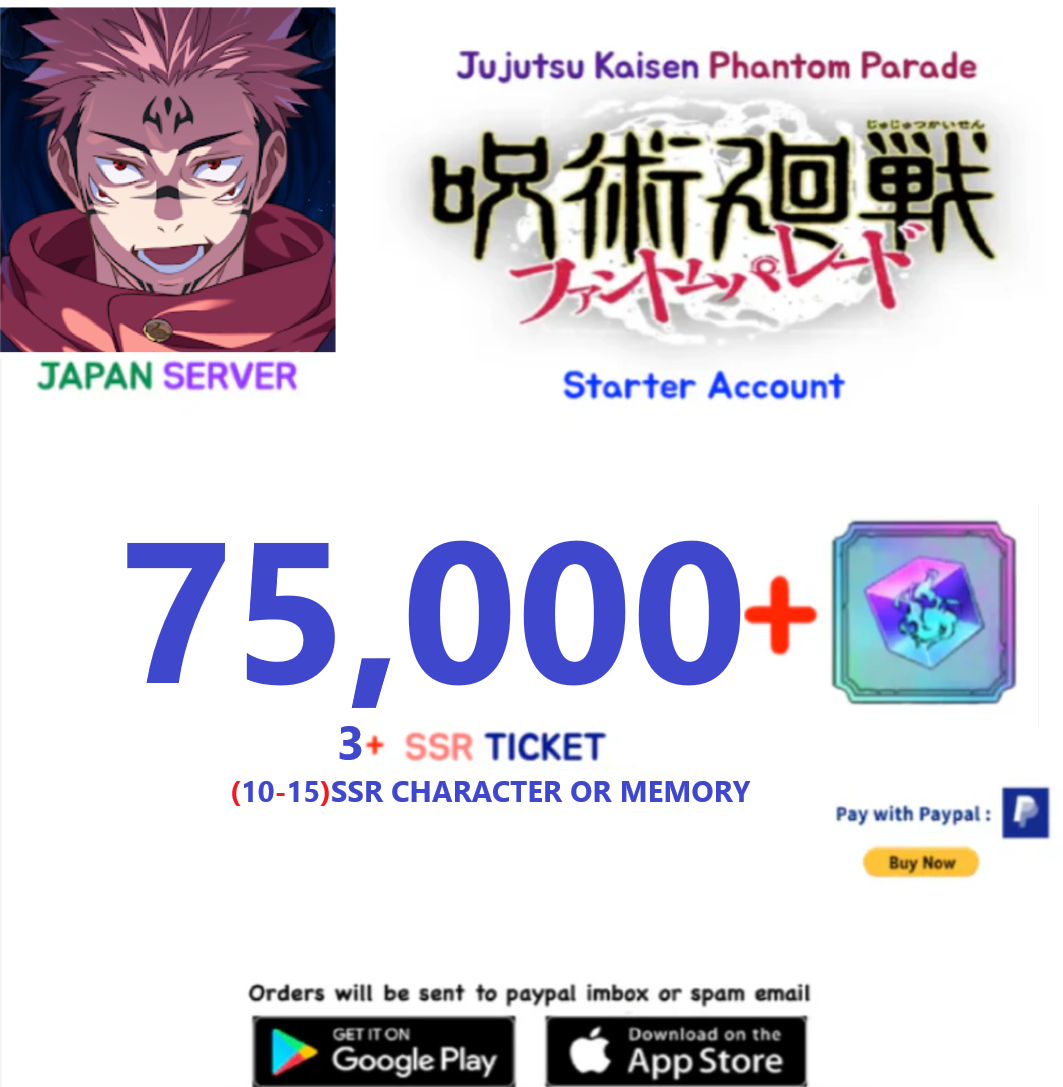 (Japan Server) 75.000 Gems Jujutsu Kaisen: Phantom Parade Reroll Starter Account