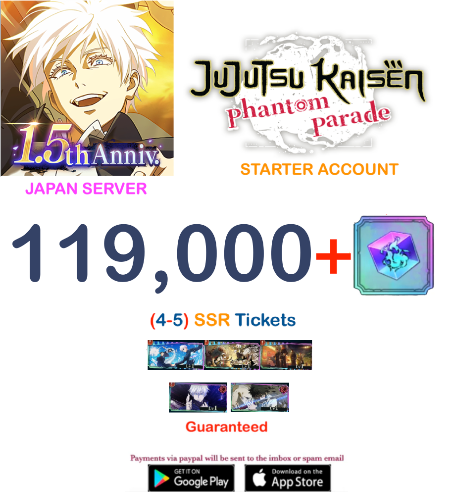 (Japan Server) 119,000 Gems Jujutsu Kaisen: Phantom Parade Starter Account v2