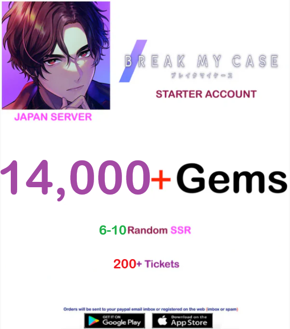 ⭐ Japan Server⭐ Instant Delivery⭐ 14,000 Gems + Break My Case Starter Account
