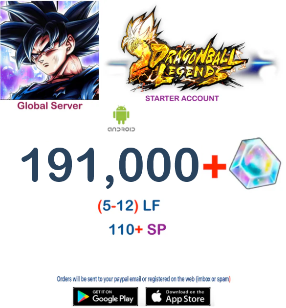 (Global Server)(Android VERSION) 191,000 Crystal Dragon Ball Legends Starter Account