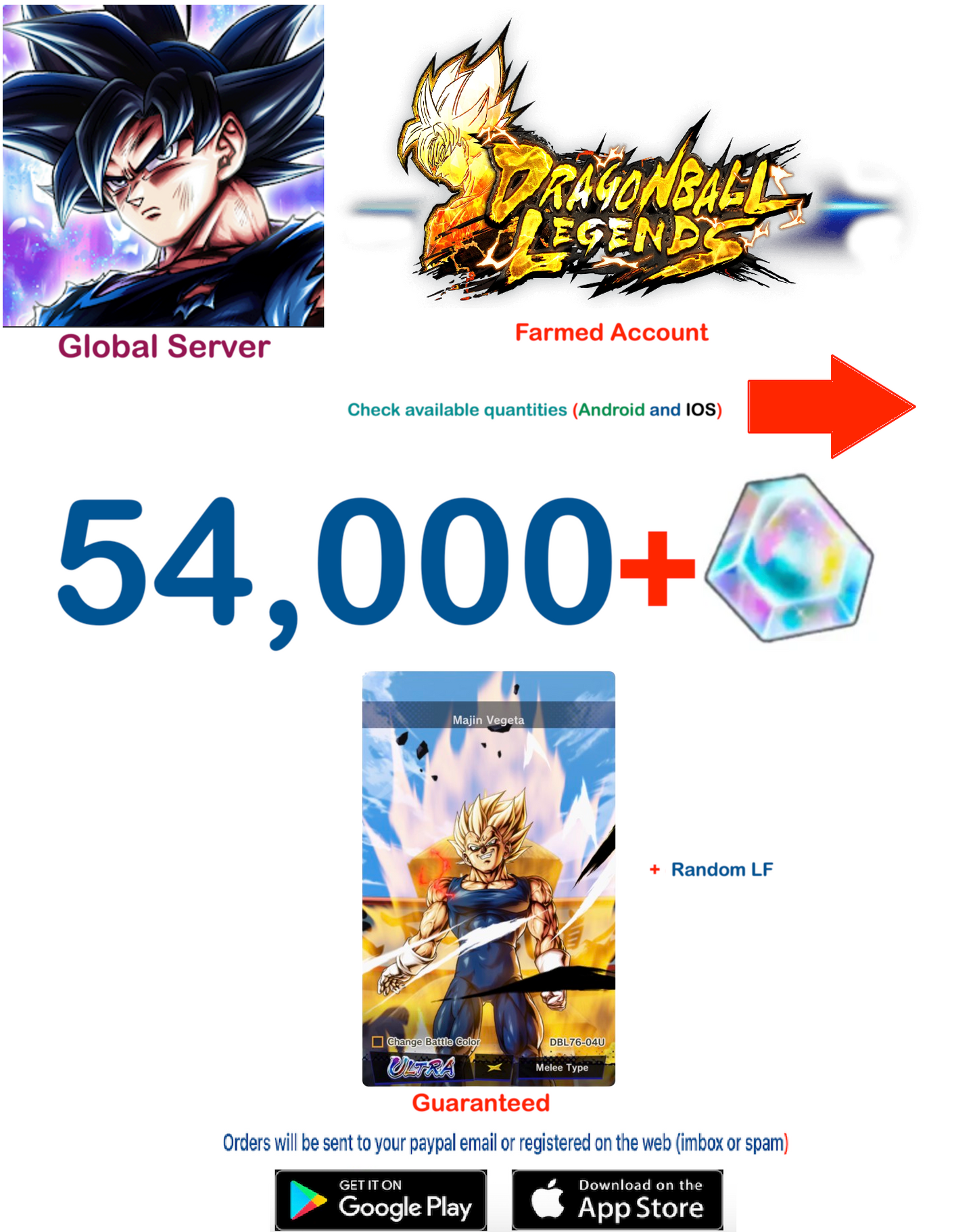 (Global Server)(Android-IOS VERSION) Majin Vegeta Dragon Ball Legends Farmed Account