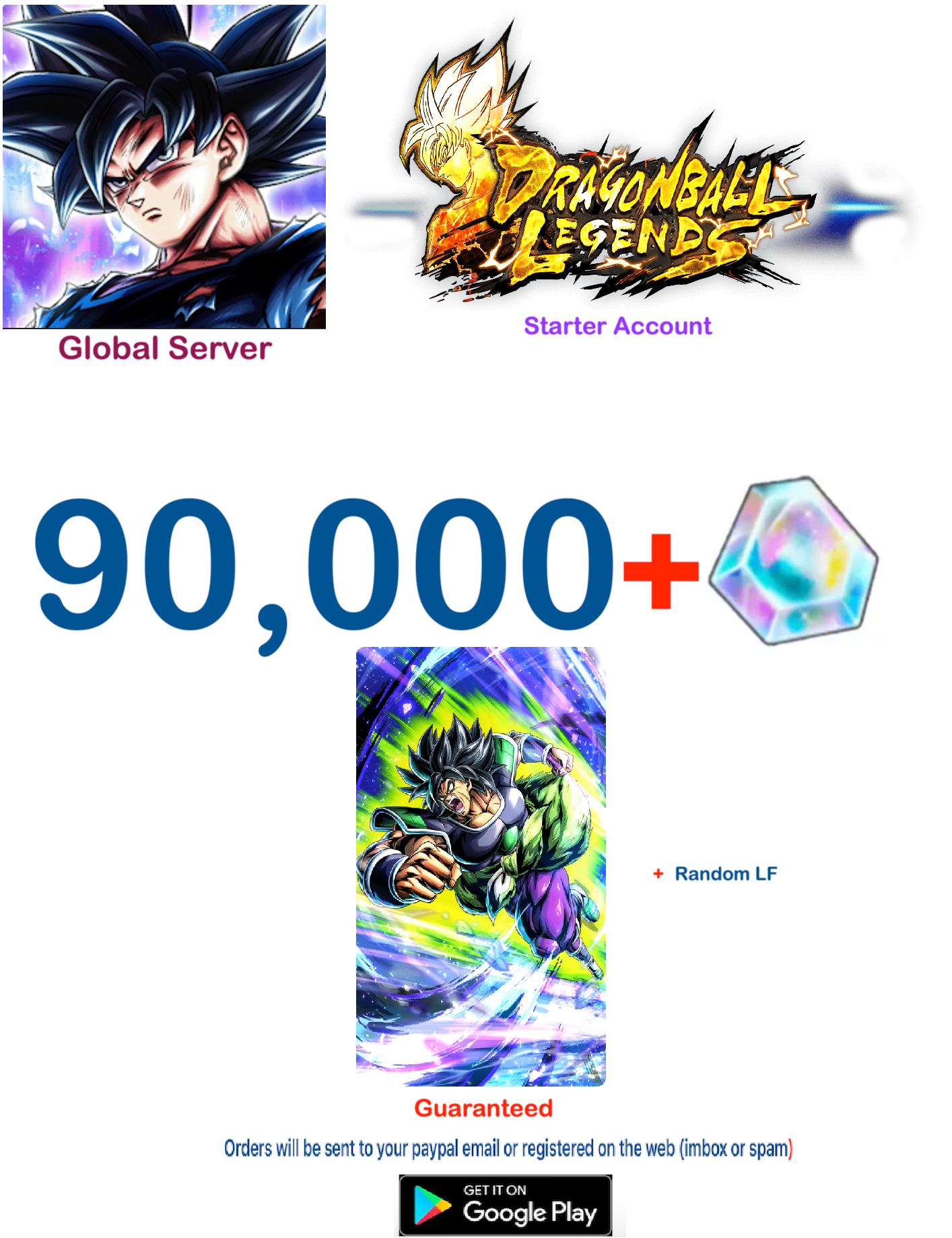 (Global Server)(ANDROID VERSION) 90.000 + Crystal Dragon Ball Legends Farmed Account