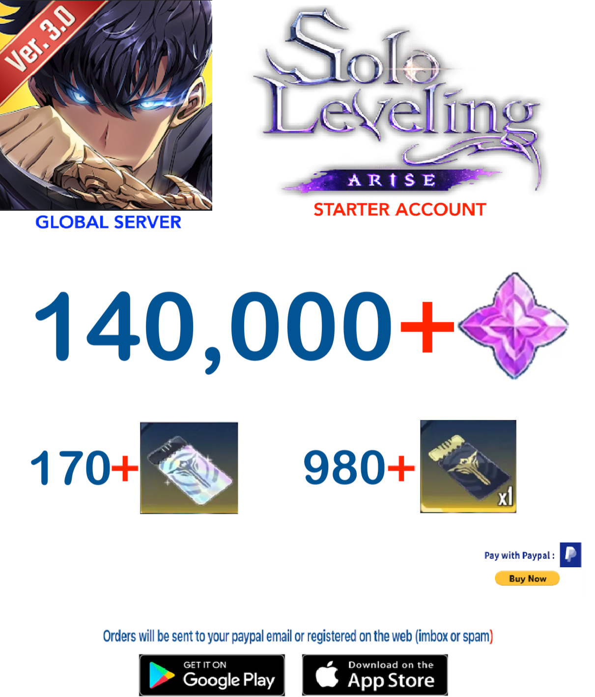 (Global Server) Solo Leveling ARISE Reroll Starter Account