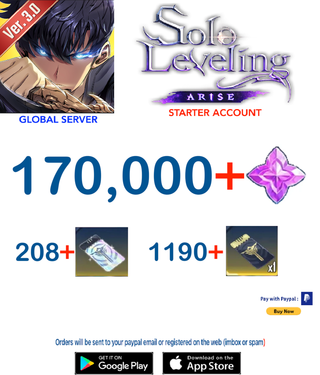 (Global Server) Solo Leveling ARISE Reroll Starter Account v3