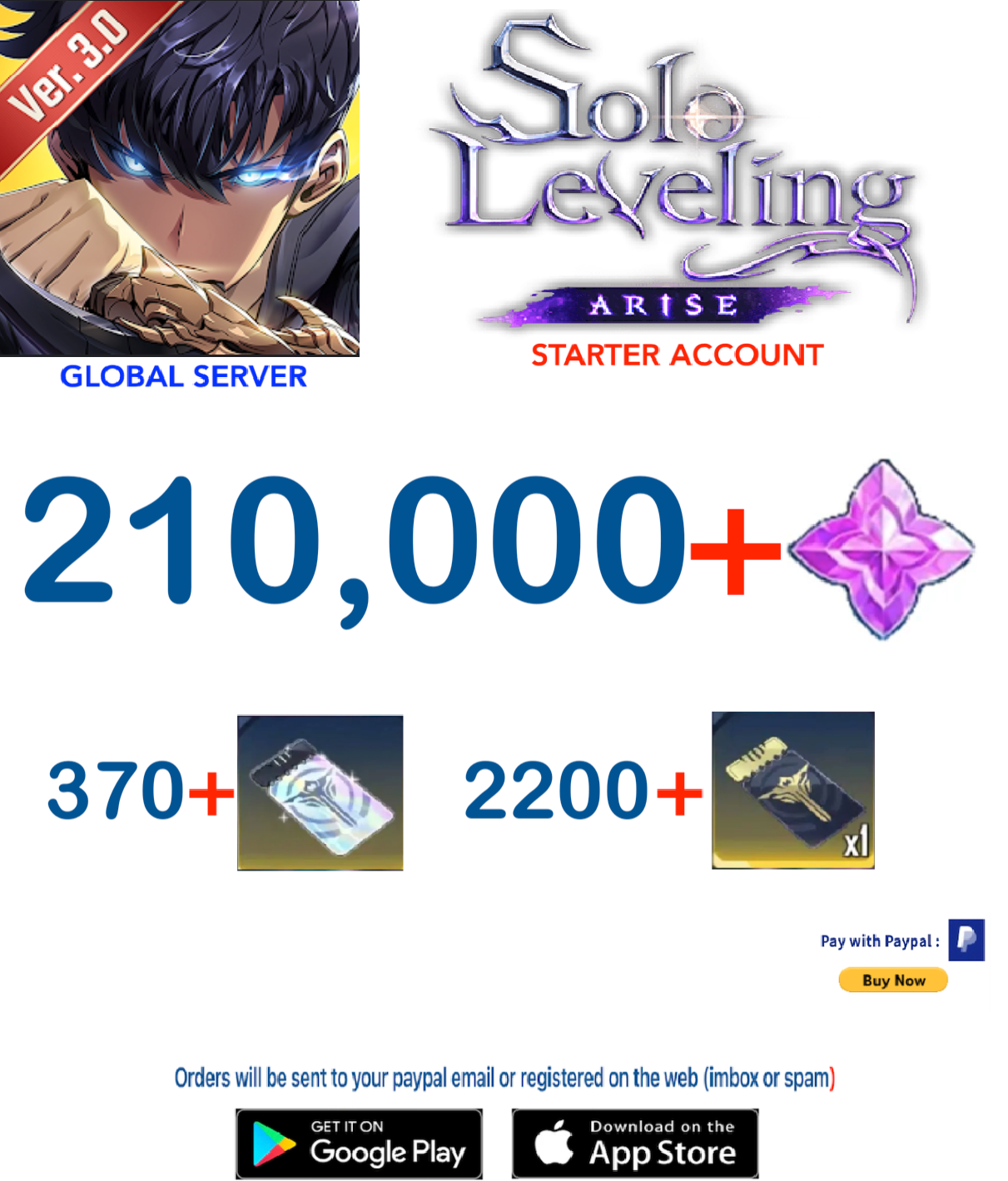 (Global Server) Solo Leveling ARISE Reroll Starter Account v4