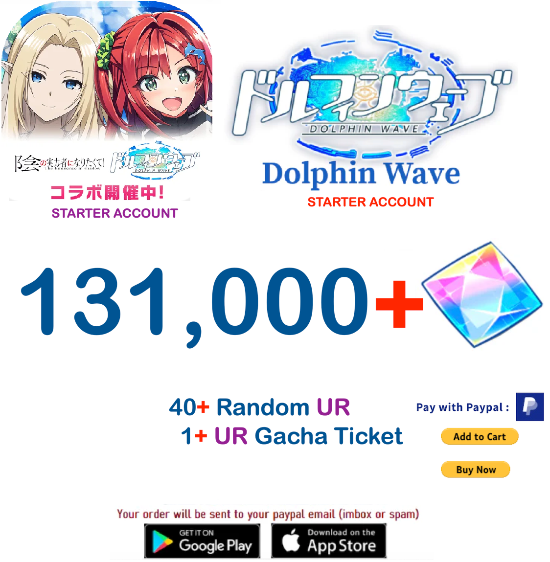 (Japan Server) 131.000+ Gems +40 UR Dolphin Wave Reroll Starter Account