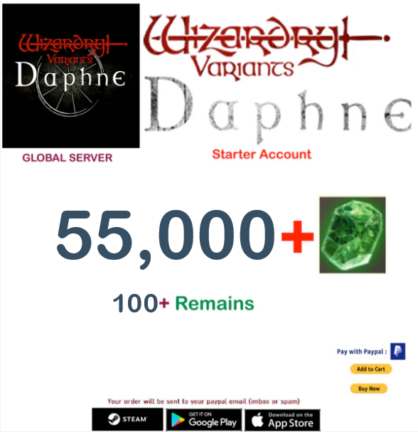 (Global Server)(INSTANT DELIVERY) 55.000 Gems Wizardry Variants Daphne Starter Account