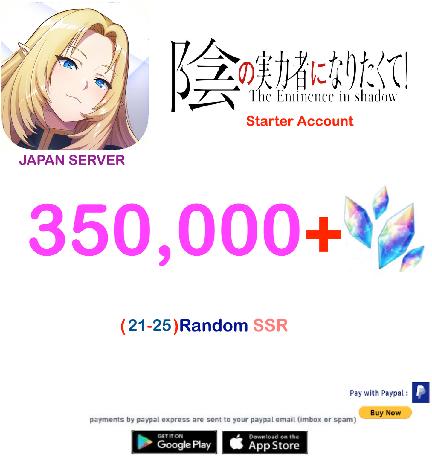 (Japan Server) 350,000 Gems The eminence in Shadow Starter Account