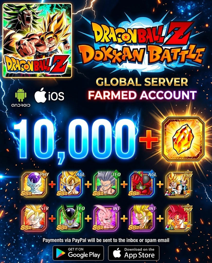 (Global Server)(ANDROID/ IOS VERSION) 10,000 + Dragon Stones Dragon Ball Dokkan Battle Farmed Account