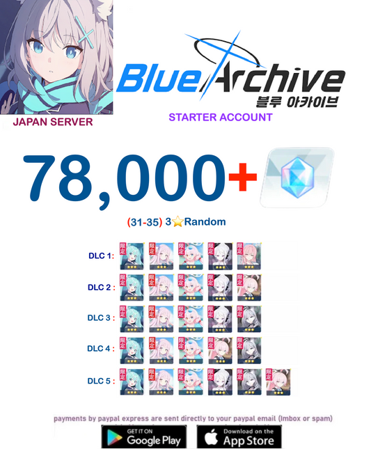 āJAPAN SERVERā78,000+ Gemsā Blue Archive Starter Reroll Account