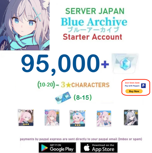 āJAPAN SERVERā95,000+ Gems, Blue Archive Starter Reroll Account