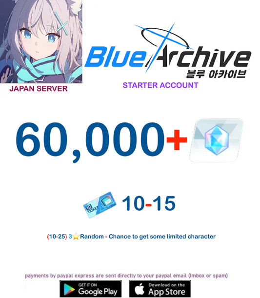 āJAPAN SERVERā60,000+ Gems,  Blue Archive Starter Reroll Account