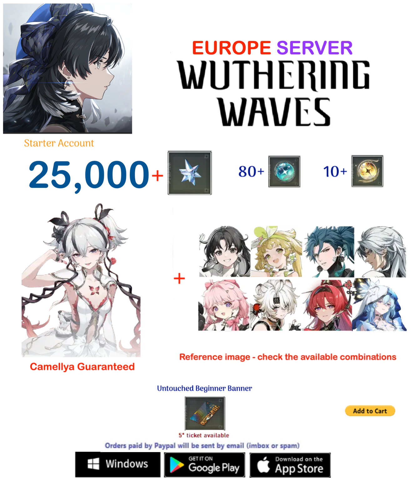(Europe Server) Camellya - Multiple Combinations- Wuthering Waves Starter Account (AR25+)