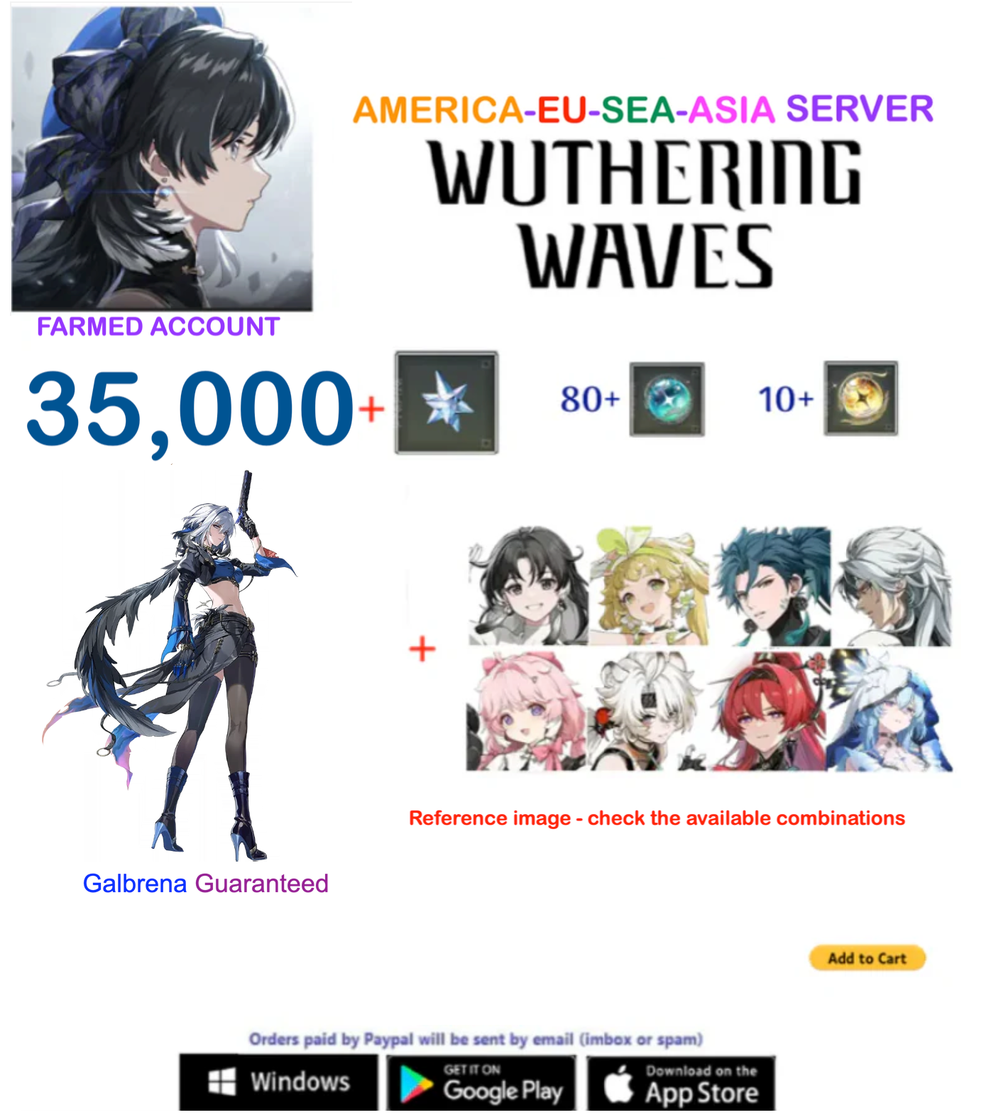 (ALL SERVER) Galbrena + Multiple Combinations - Wuthering Waves Farmed Account AR 40+