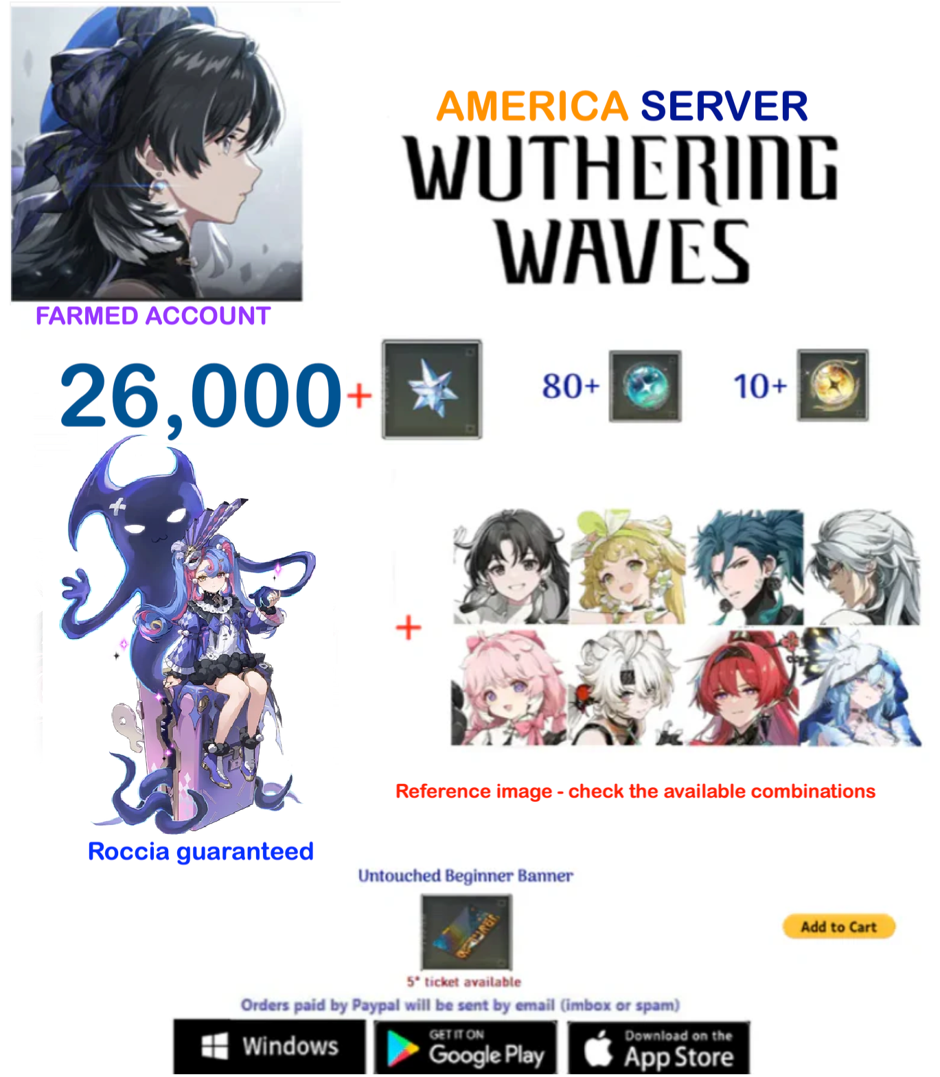 (America Server) Roccia + Multiple Combinations - Wuthering Waves Farmed Account AR 28+