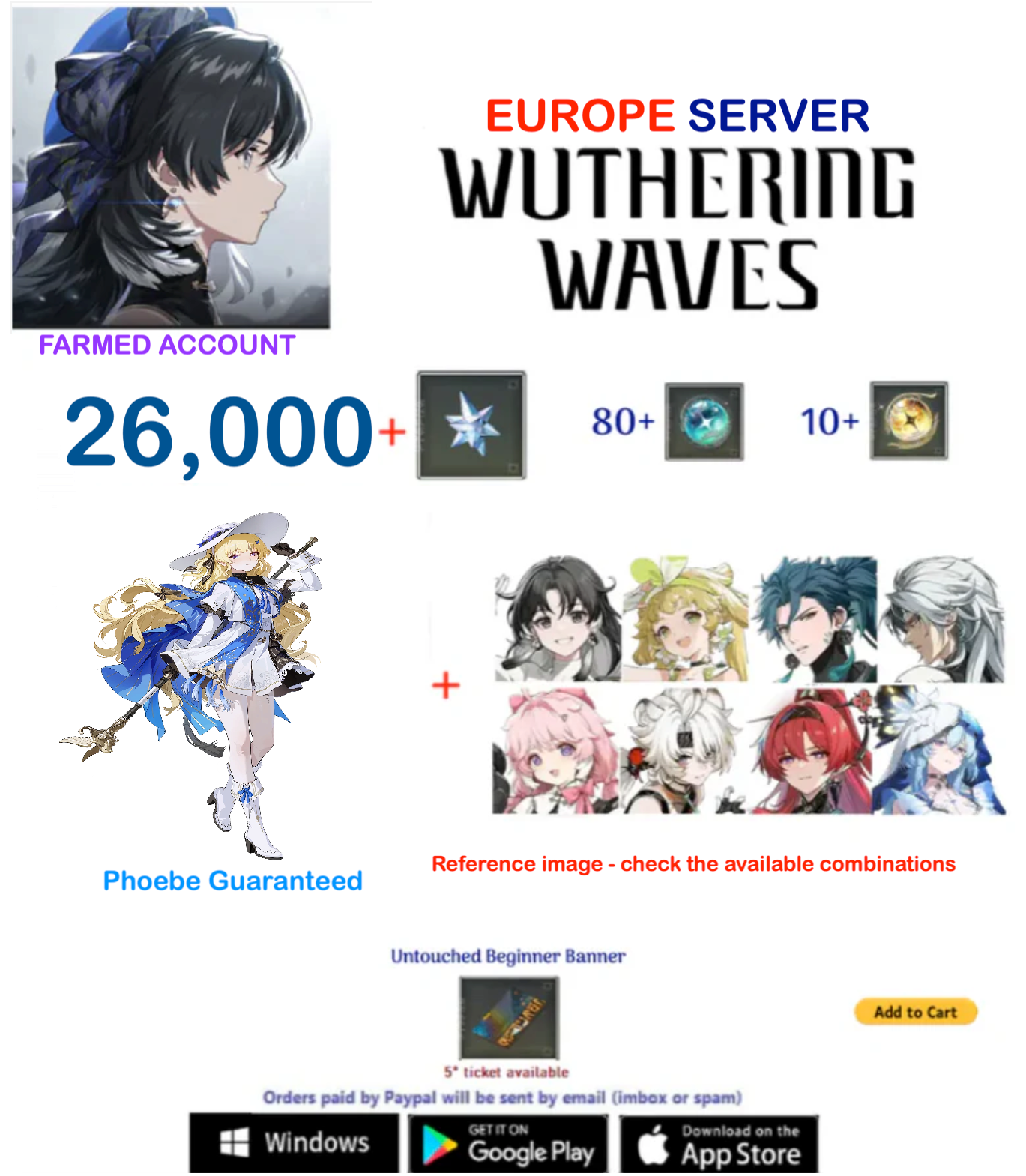 (EU Server) Phoebe + Multiple Combinations - Wuthering Waves Farmed Account AR 28+