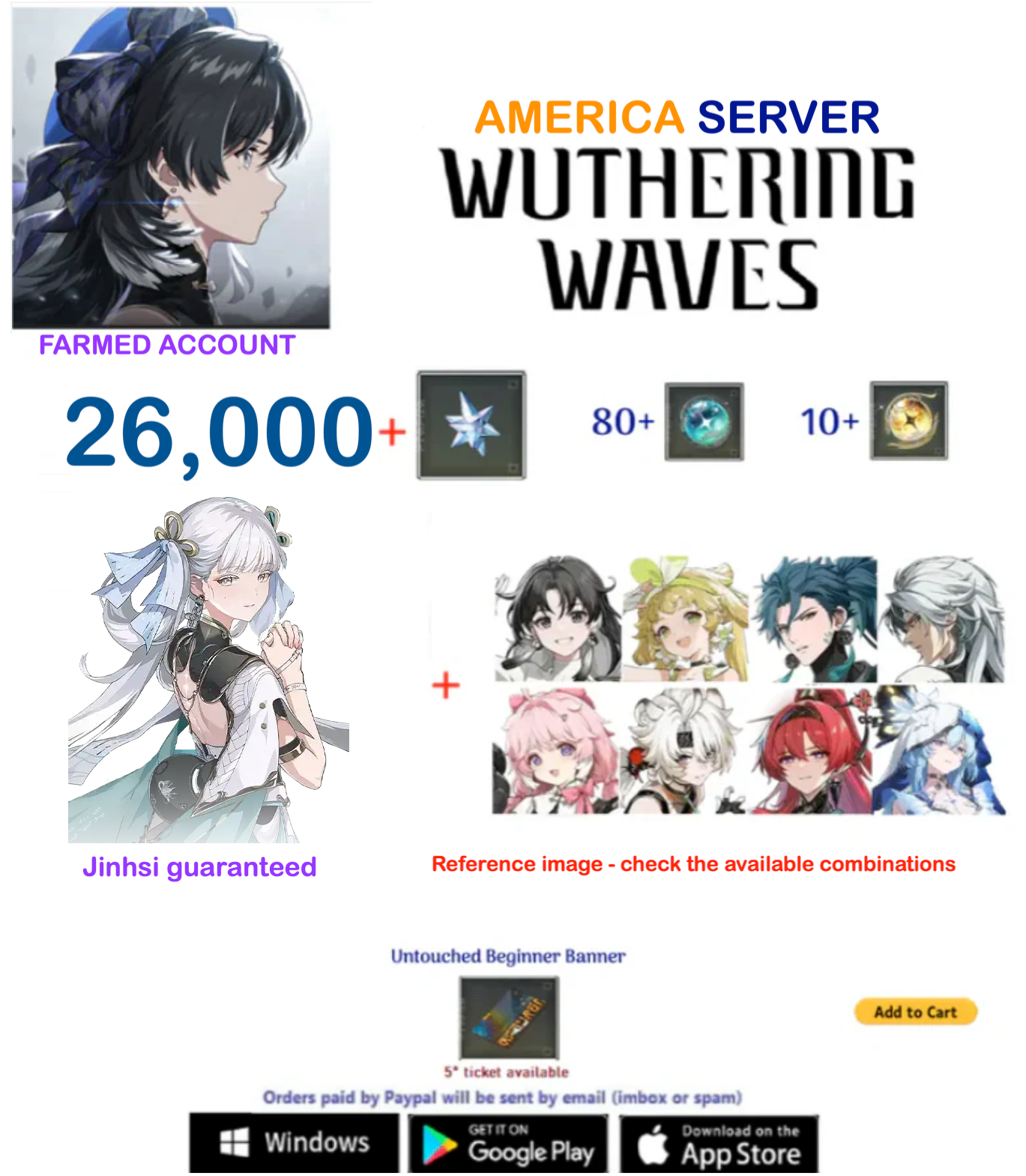 (America Server) Jinhsi + Multiple Combinations - Wuthering Waves Farmed Account AR 28+