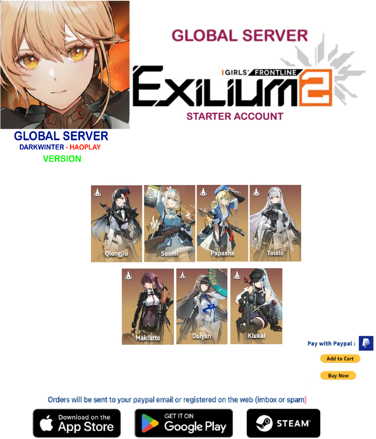 (Haoplay Europe/Darkwinter -Support Area- America/Korea Server)(UNLINKED) Multiple Combinations GIRLS' FRONTLINE 2: EXILIUM Starter account