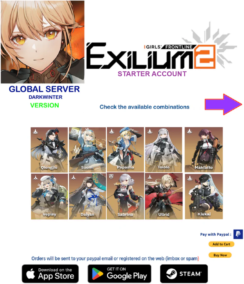 (DarkWinter Server) Multiple Combinations GIRLS' FRONTLINE 2: EXILIUM Starter account