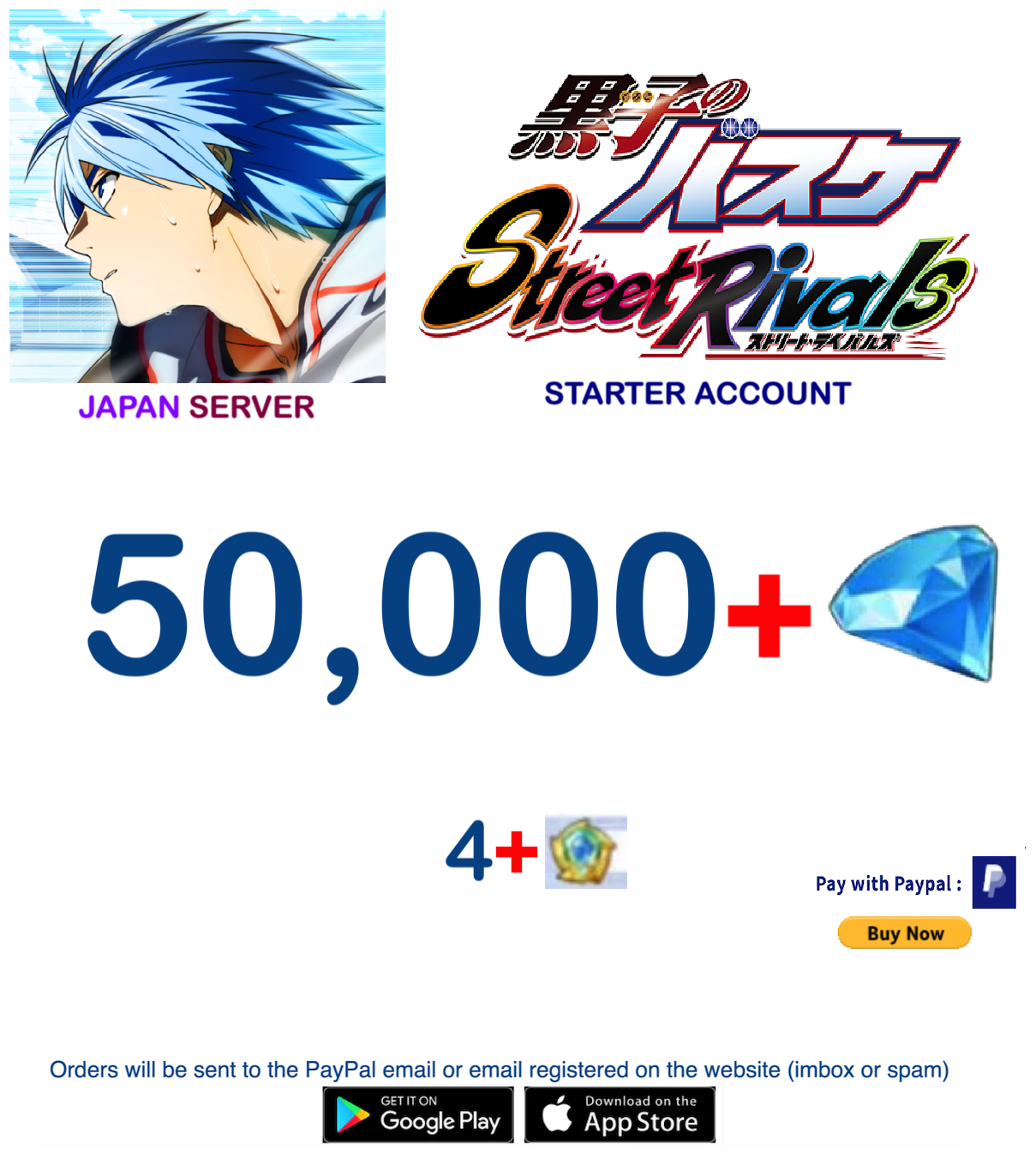 (Japan Server/UNLINKED) 50,000+ Diamonds Kuroko Basketball Street Rivals