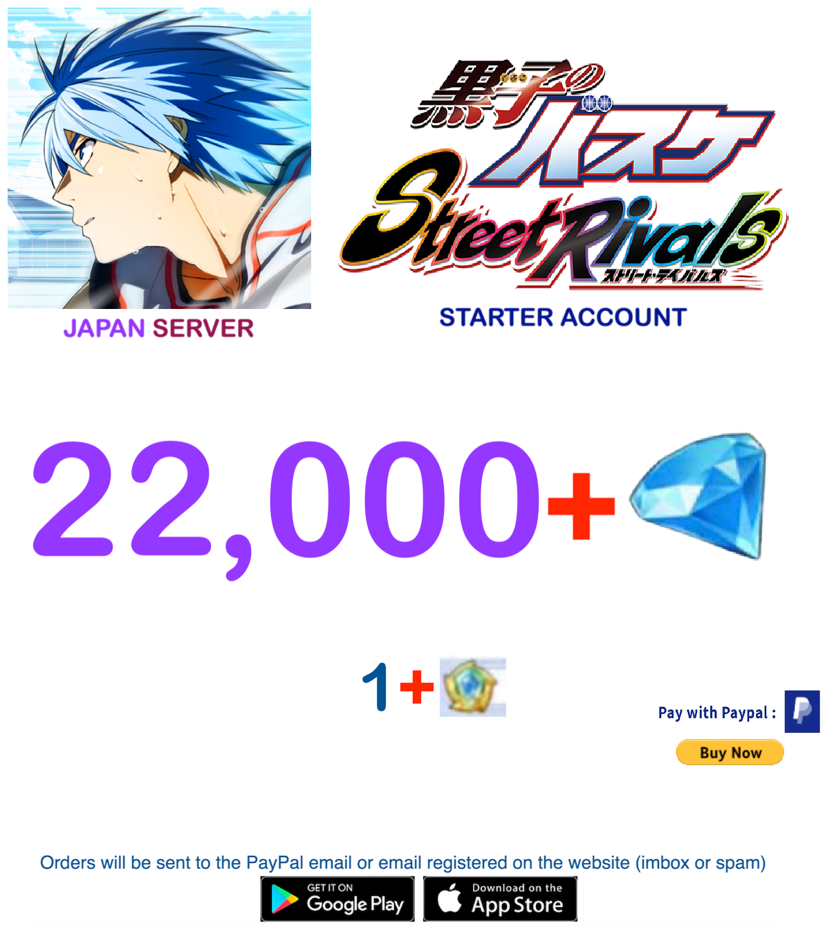(Japan Server/ UNLINKED) 22,000+ Diamonds Kuroko Basketball Street Rivals