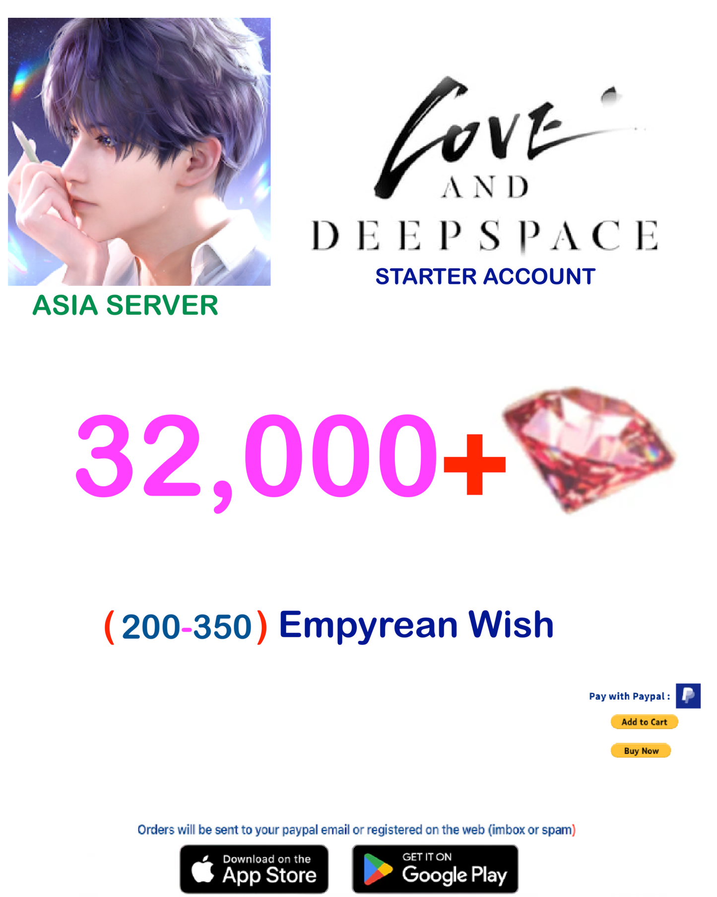 (Asia Server) 32.000 + Diamonds Love and Deepspace Account