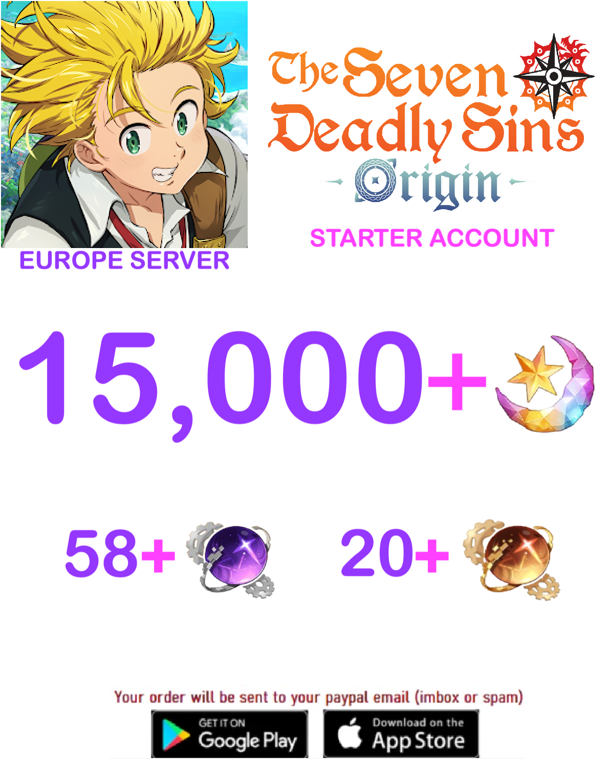 ⭐ EUROPE SERVER⭐ ??+ Star Fragments 7ds Origins Starter Account