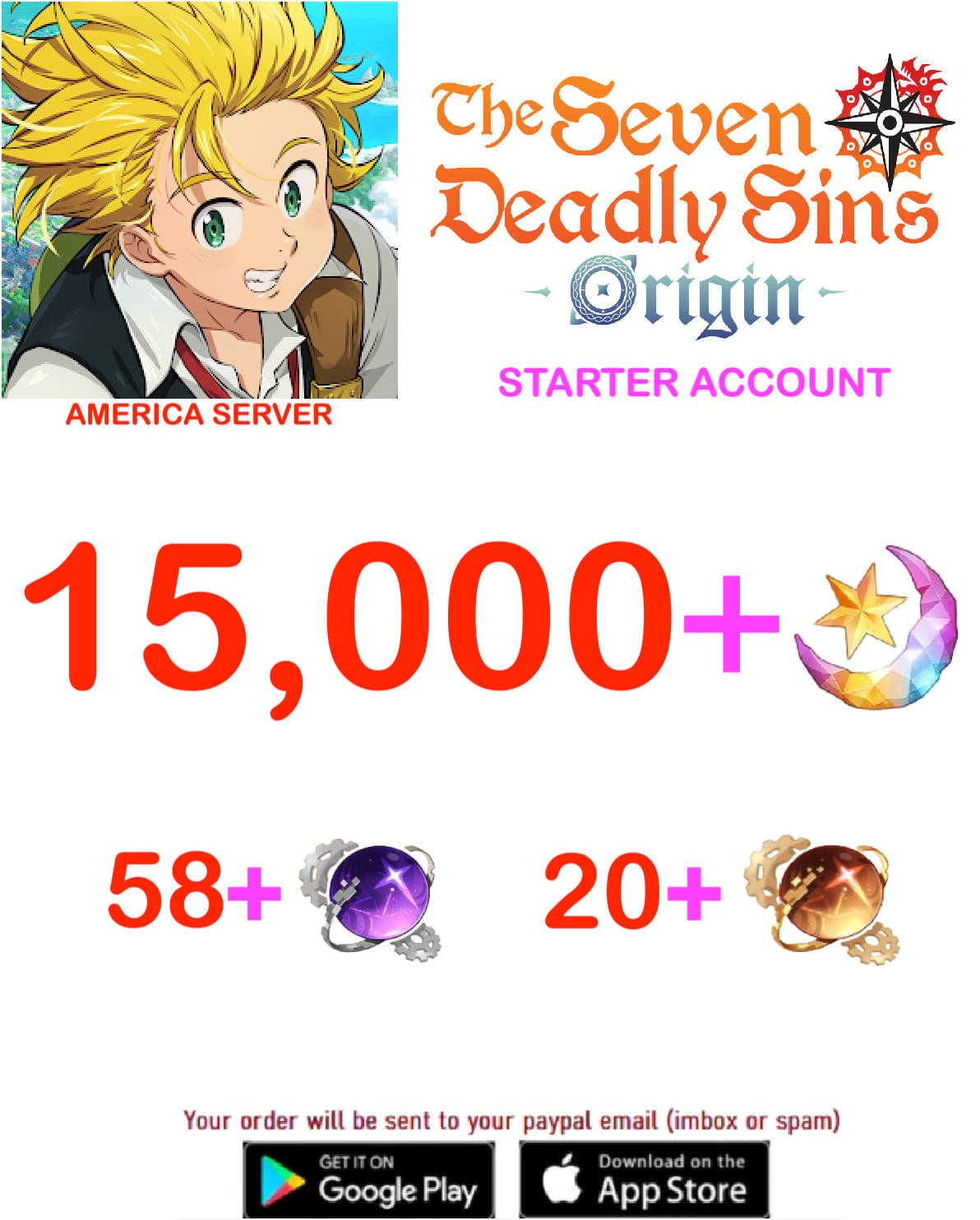 ⭐ AMERICA SERVER⭐ ????+ Star Fragments 7ds Origins Starter Account
