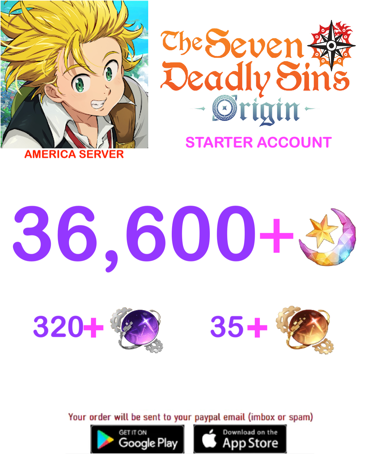 ⭐ AMERICA SERVER⭐ ????+ Star Fragments 7ds Origins Starter Account