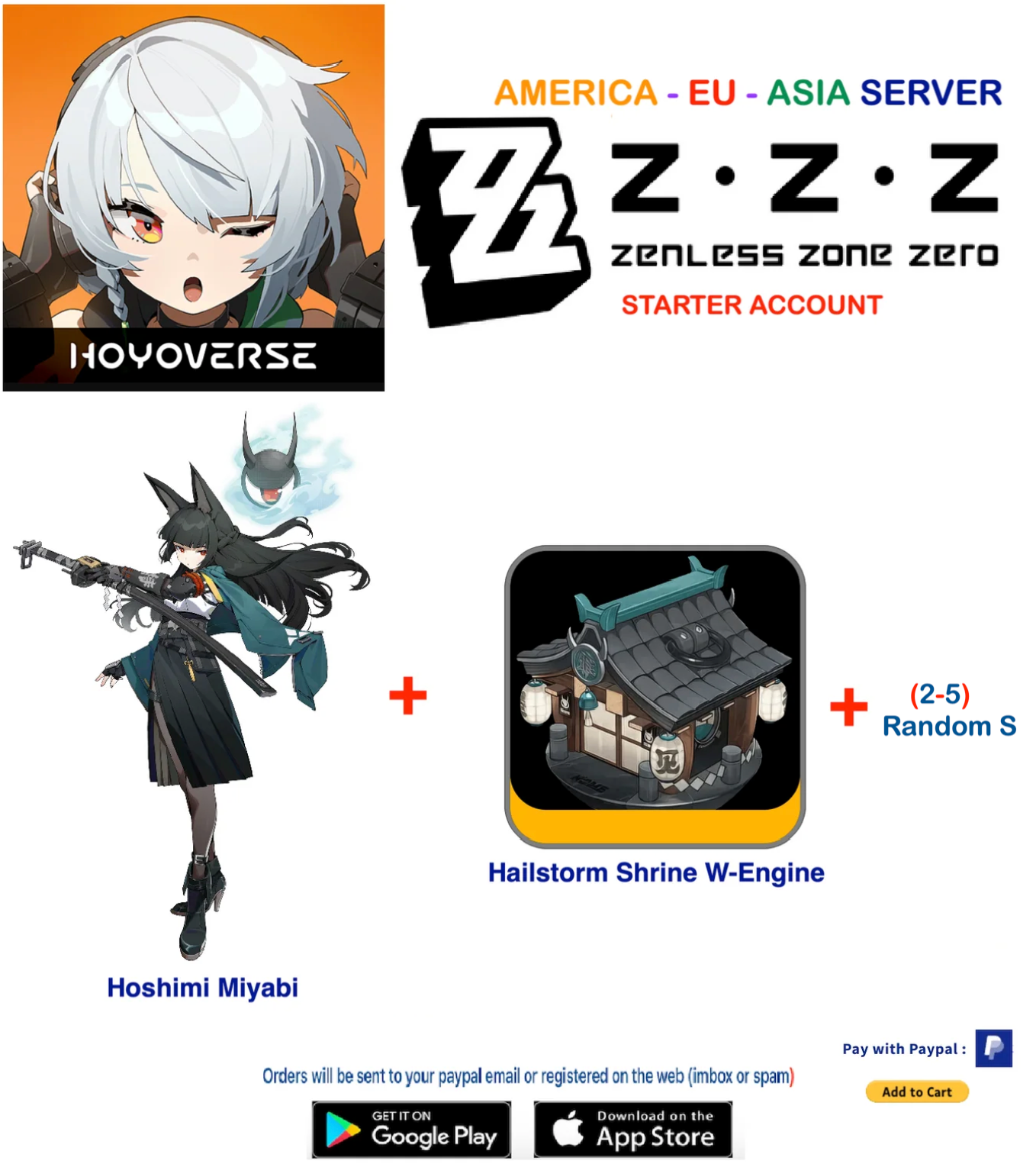 (All Server) Hoshimi Miyabi + Weapon - Zenless Zone Zero Starter Account (RANK 8)
