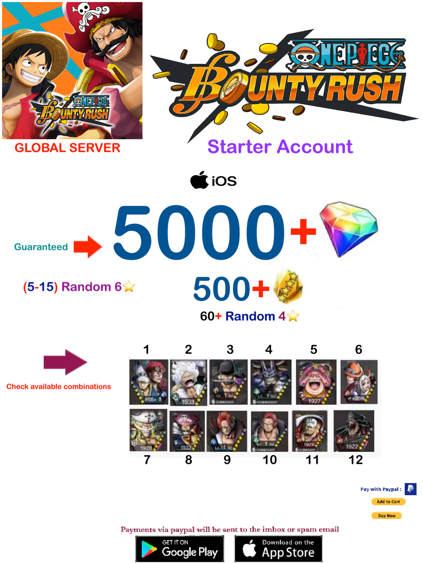 (Global Server-Only IOS) Multiple combinations One Piece Bounty Rush Account v2