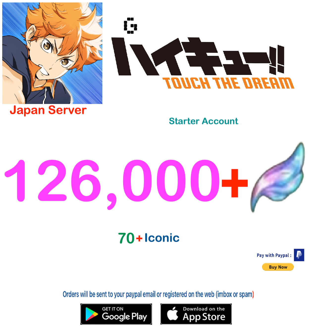 (Japan Server) 126,000 Gems + HAIKYU!! TOUCH THE DREAM Starter Account