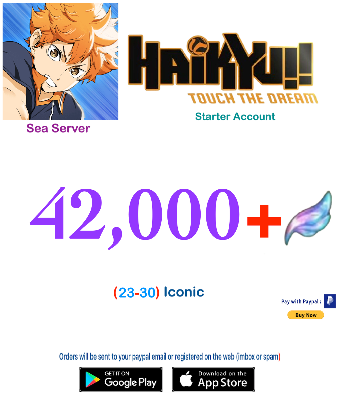 (Sea Server) 42.000 Gems + HAIKYU!! TOUCH THE DREAM Starter Account