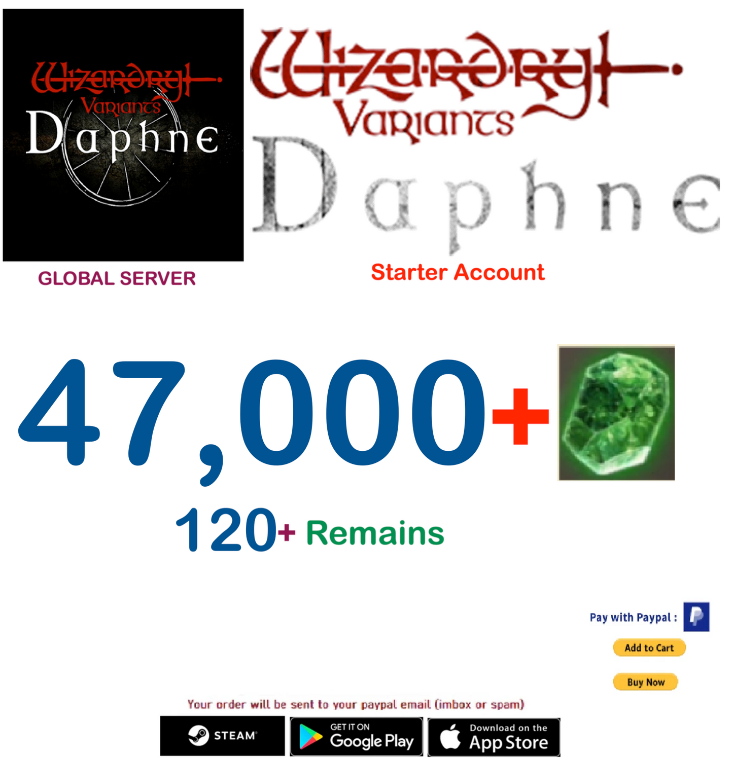 (Global Server)(INSTANT DELIVERY) 47000 Gems Wizardry Variants Daphne Starter Account