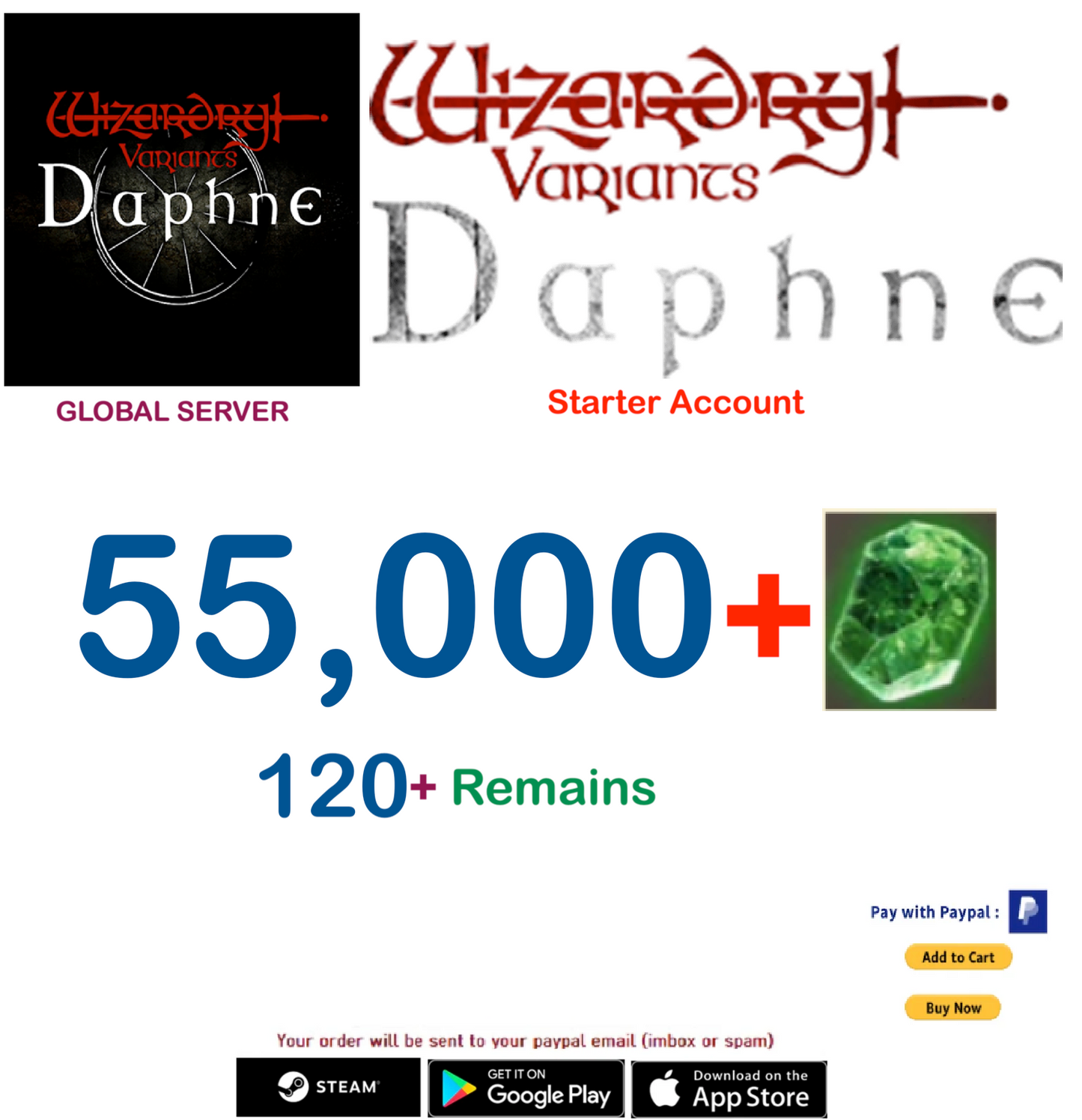 (Global Server)(INSTANT DELIVERY) 55000 Gems Wizardry Variants Daphne Starter Account