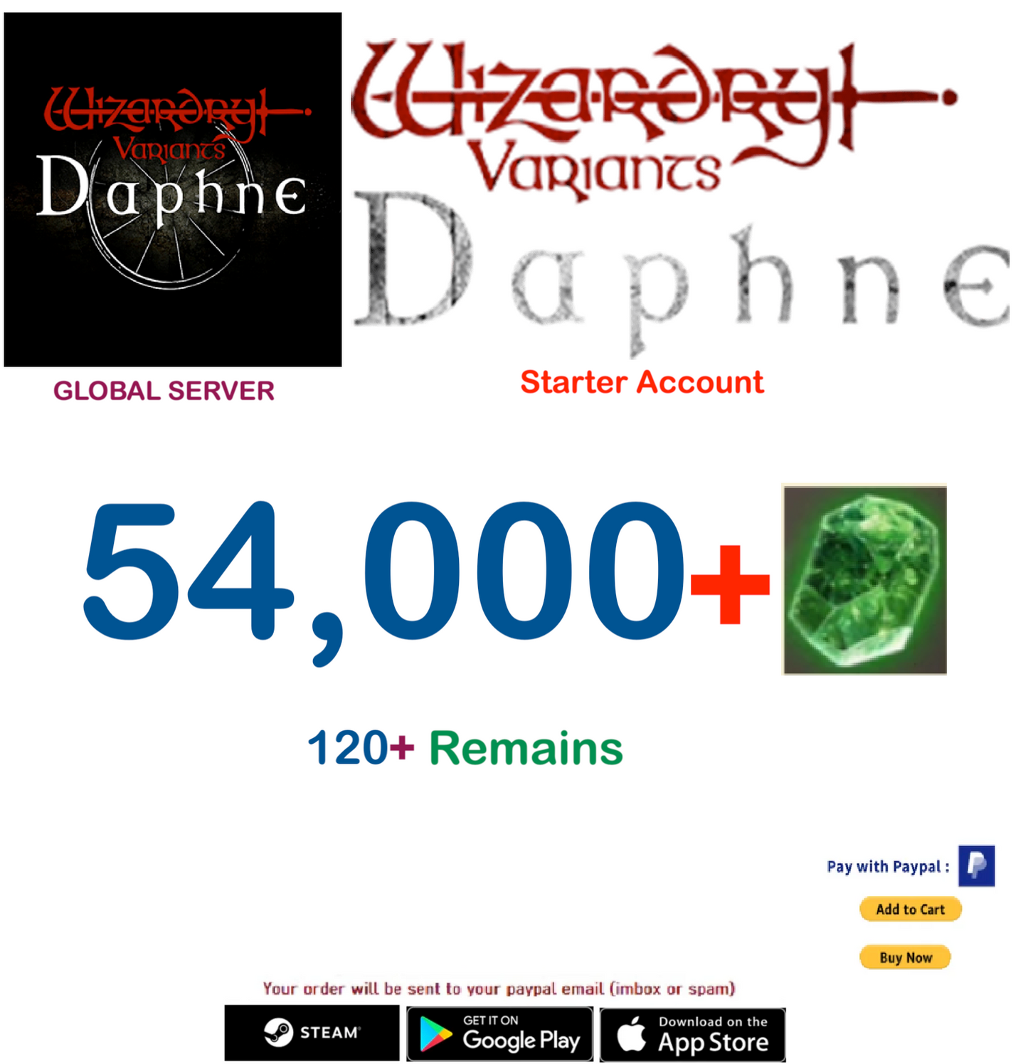 (Global Server)(INSTANT DELIVERY) 54.000 Gems Wizardry Variants Daphne Starter Account