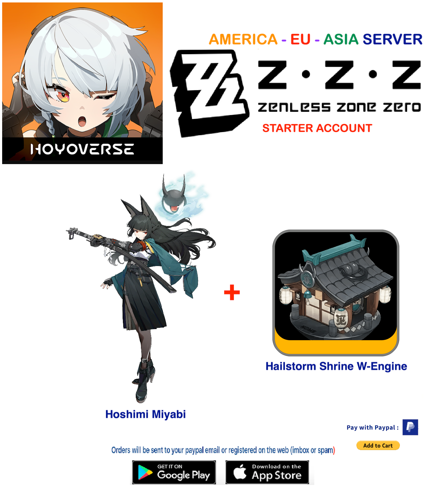 (All Server) Hoshimi Miyabi + Weapon - Zenless Zone Zero Starter Account (RANK 8)