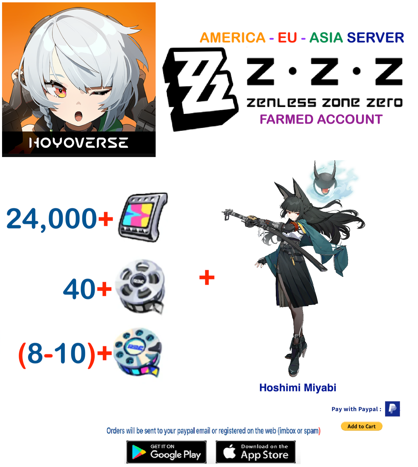 (All Server) Miyabi + Resources - Zenless Zone Zero Farmed Account