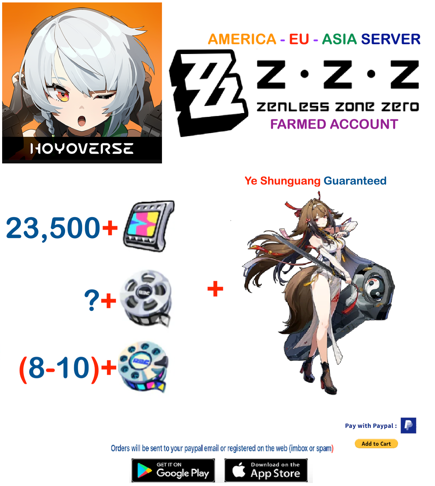(All Server) Ye Shunguang + Resources - Zenless Zone Zero Farmed Account
