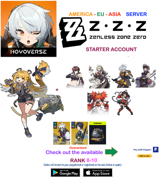 (America - Europe - Asia  Server)  Ju Fufu  - Zenless Zone Zero Starter Account (RANK 8)