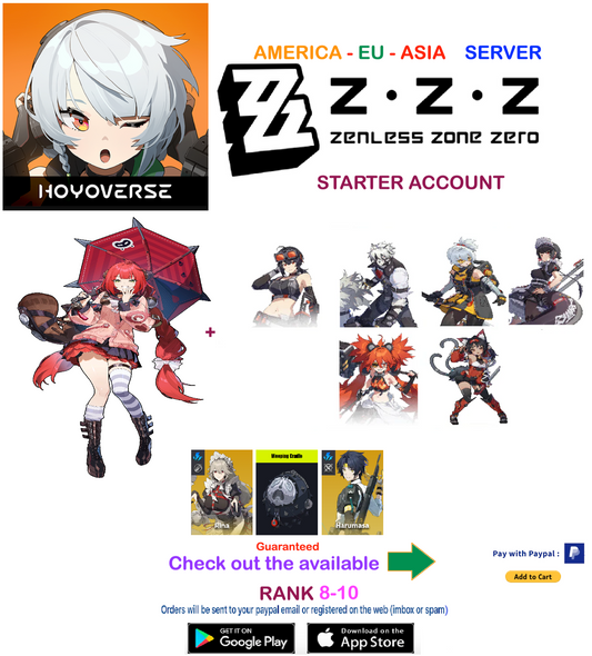 (America - Europe - Asia  Server)  Yuzuha - Zenless Zone Zero Starter Account (RANK 8)