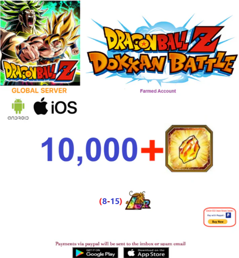 (Global Server)(ANDROID/IOS VERSION)  10,000 + Dragon Stones  Dragon Ball Dokkan Battle Farmed Account