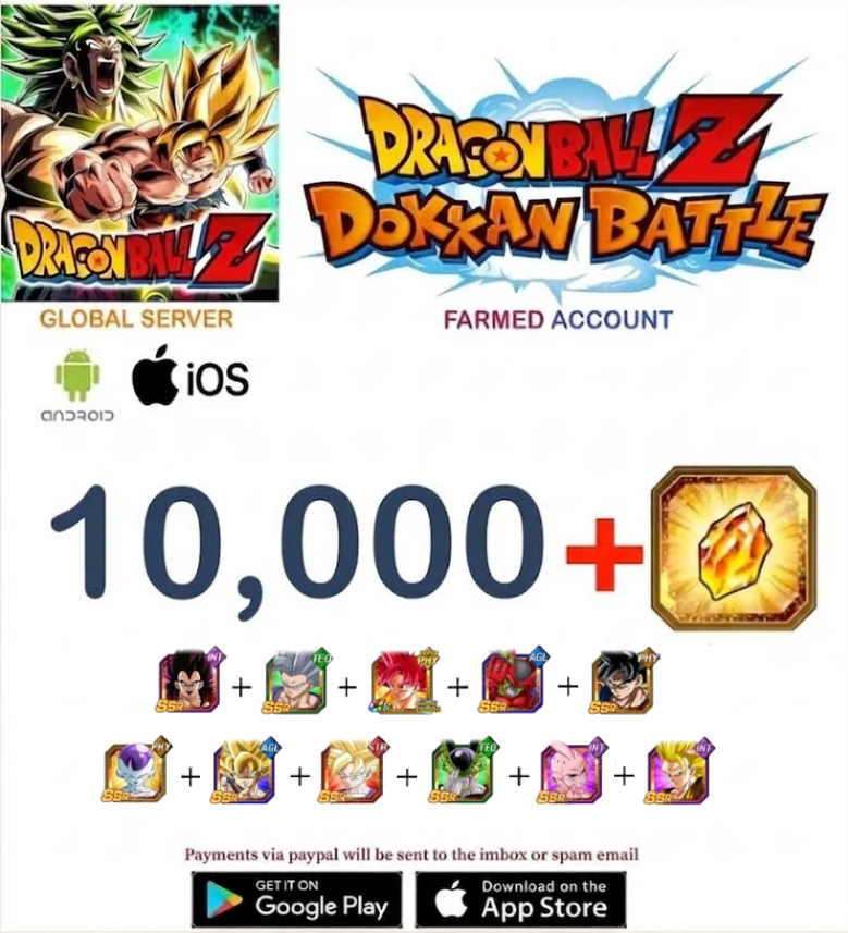 (Global Server)(ANDROID/ IOS VERSION)  10,000 + Dragon Stones  Dragon Ball Dokkan Battle Farmed Account