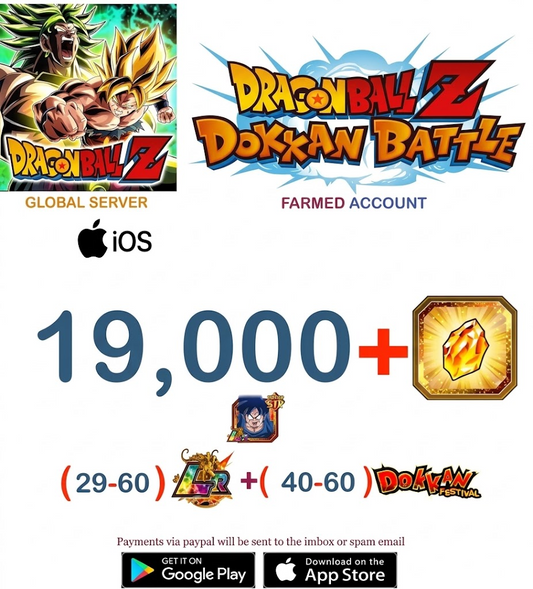 (Global Server)(IOS VERSION)  19000 + Dragon Stones  Dragon Ball Dokkan Battle Farmed Account