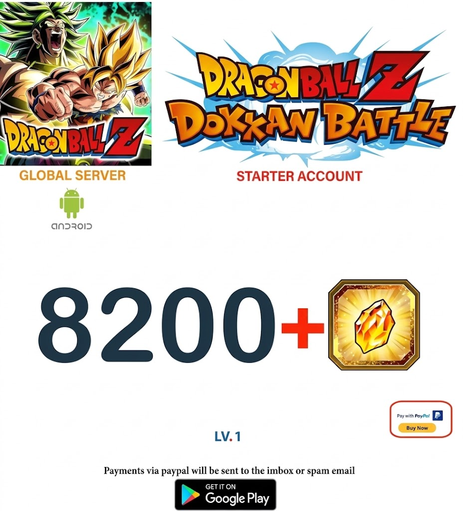 (Global Server)(ANDROID VERSION)  8200 + Dragon Stones  Dragon Ball Dokkan Battle Starter Account
