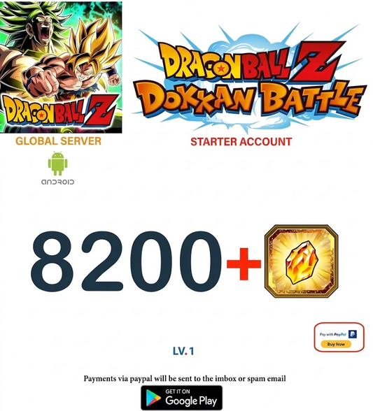 (Global Server)(ANDROID VERSION)  8200 + Dragon Stones  Dragon Ball Dokkan Battle Starter Account