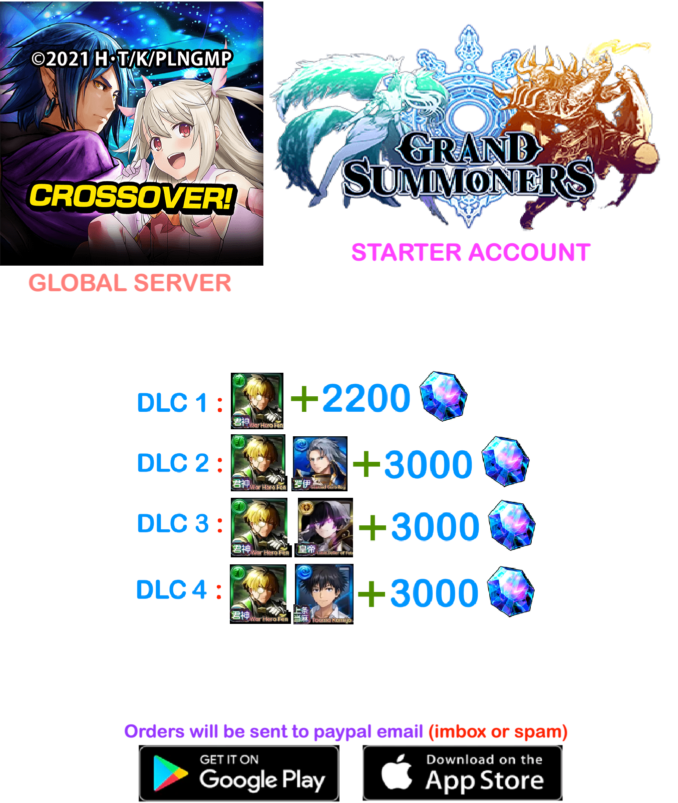 ⭐[GLOBAL SERVER]⭐ 3000 +Gems  Grand Summoners Fresh Starter Account v1