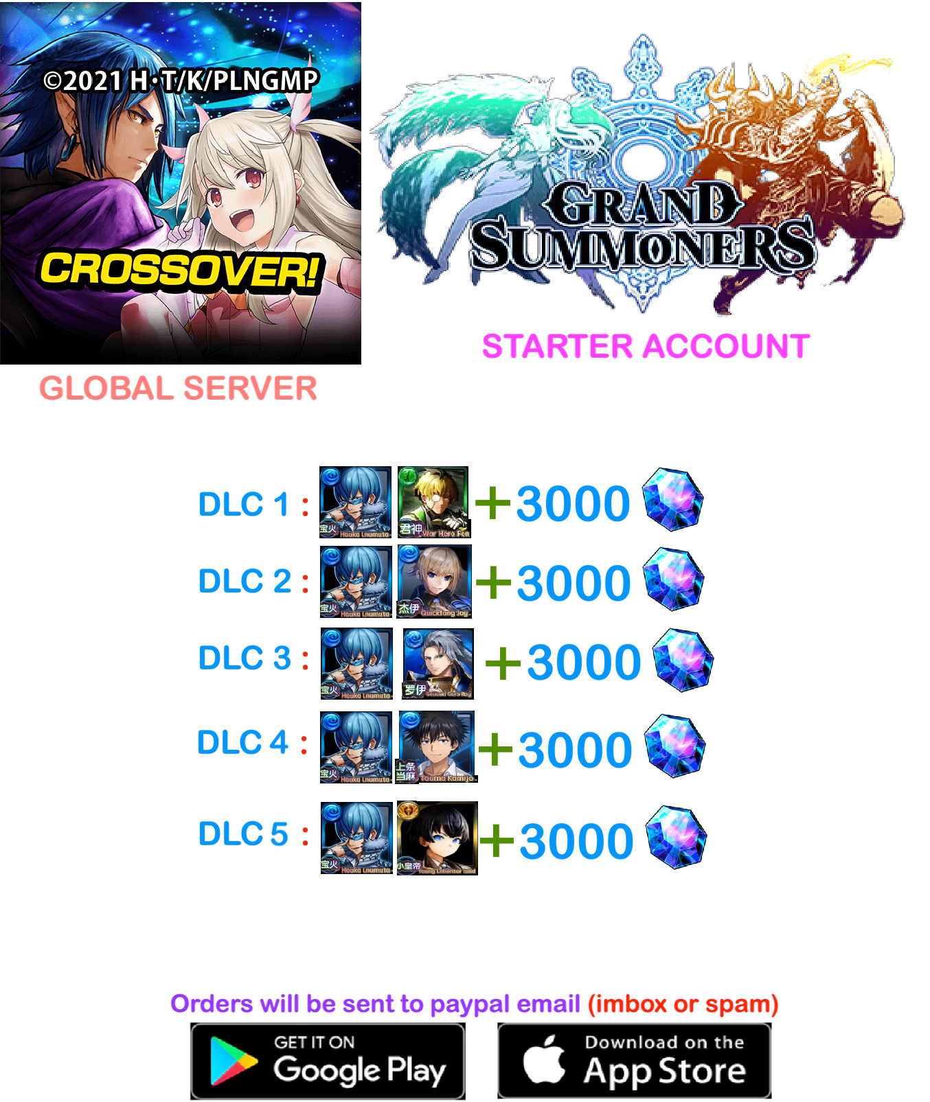 ⭐[GLOBAL SERVER]⭐ 3000 +Gems  Grand Summoners Fresh Starter Account v2