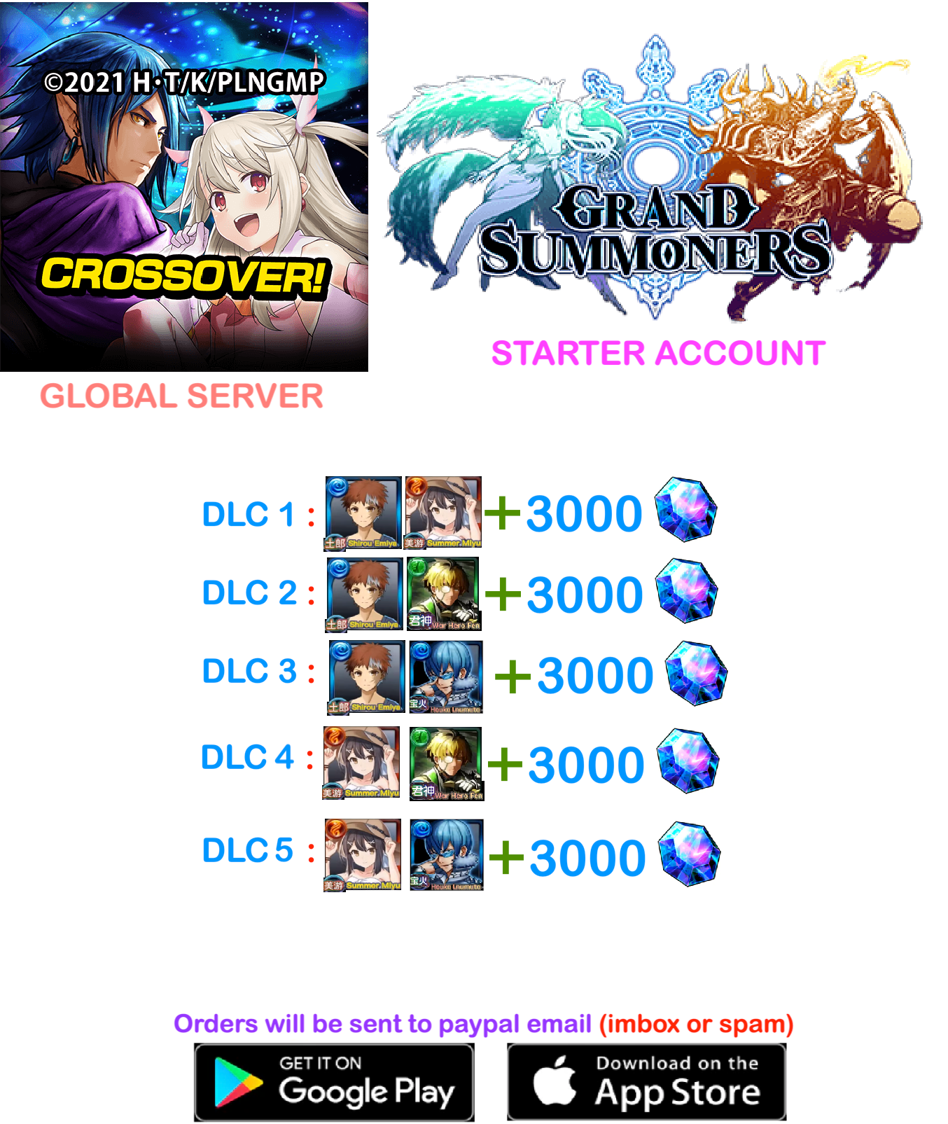 ⭐[GLOBAL SERVER]⭐ 3000 +Gems  Grand Summoners Fresh Starter Account v3